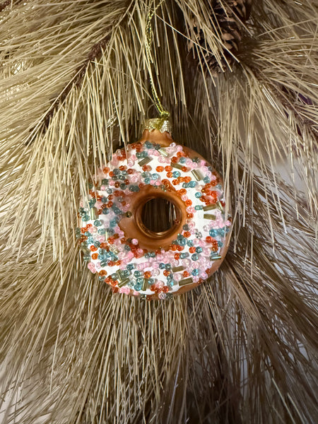 Donut Doughnut Glass Ornament