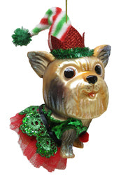 Yorkie in an Elf Costume Ornament- COMING SOON
