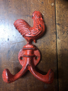 Red wrought iron rooster hook