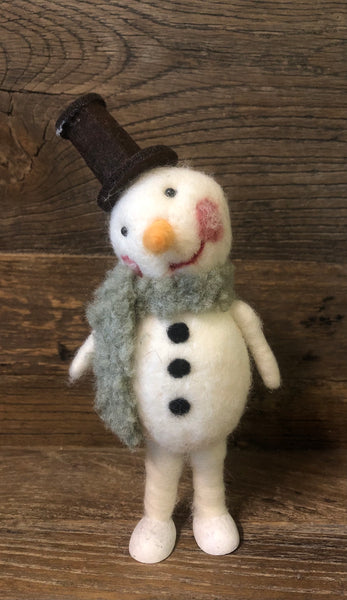 Felted Snowman with Green Scarf