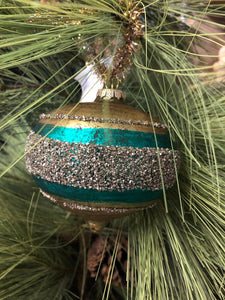 Vintage glitter green gold glass Christmas Tree Ornament