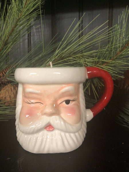 Vintage inspired candle mugs Santa and Rudolph